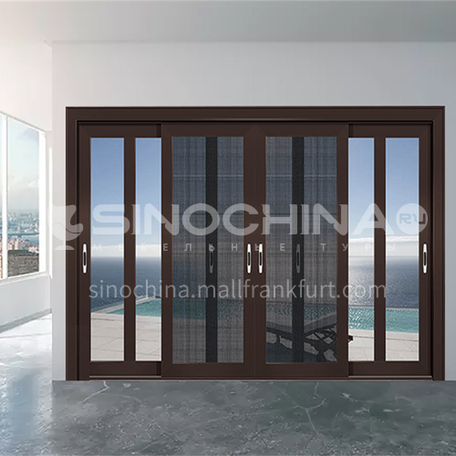 2.0mm four panels aluminum sliding doors with three tracks with yarn